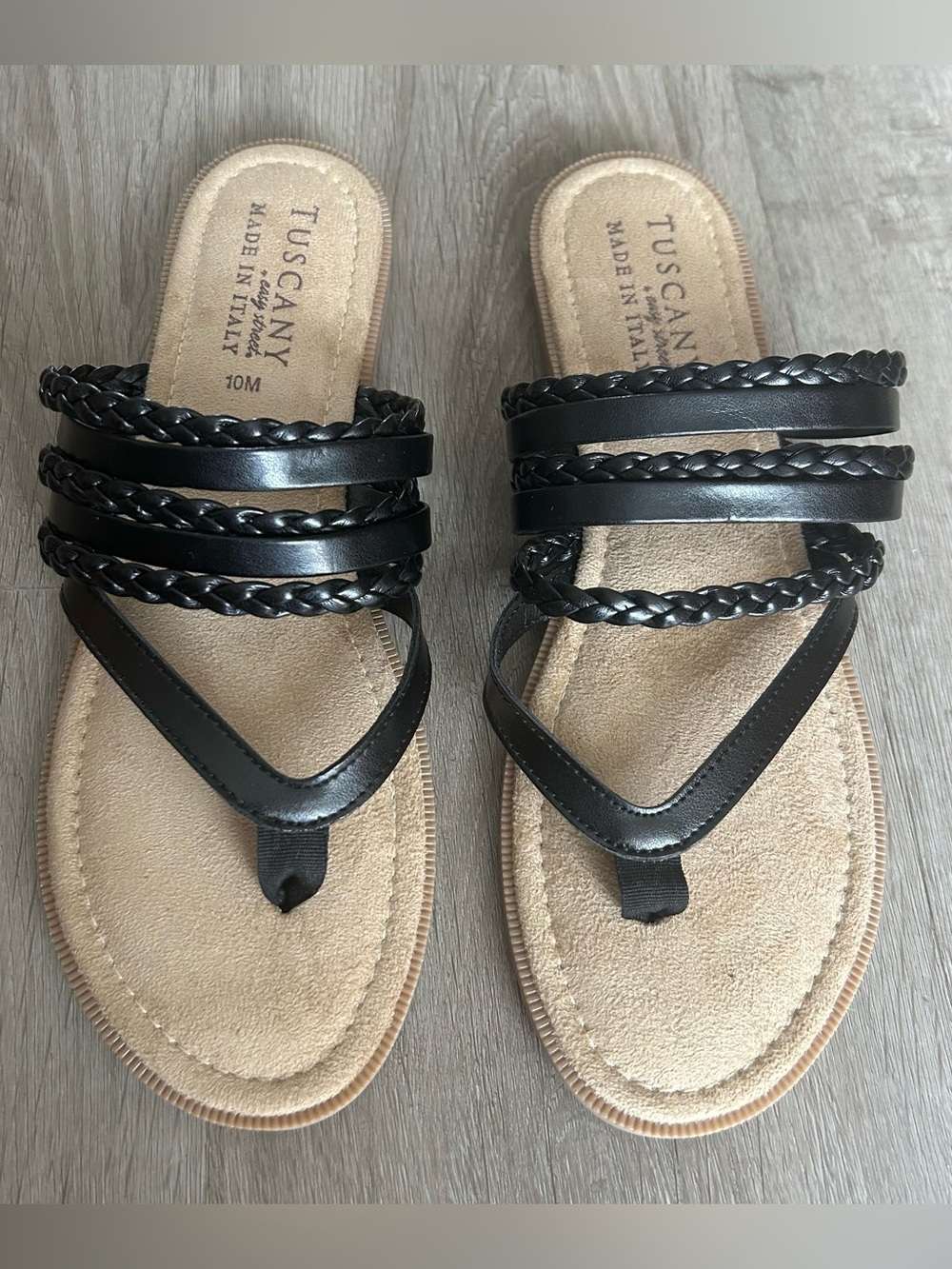 Tuscany by Easy Street Anji Black Braided Flat Sandals Size 10M NWOT